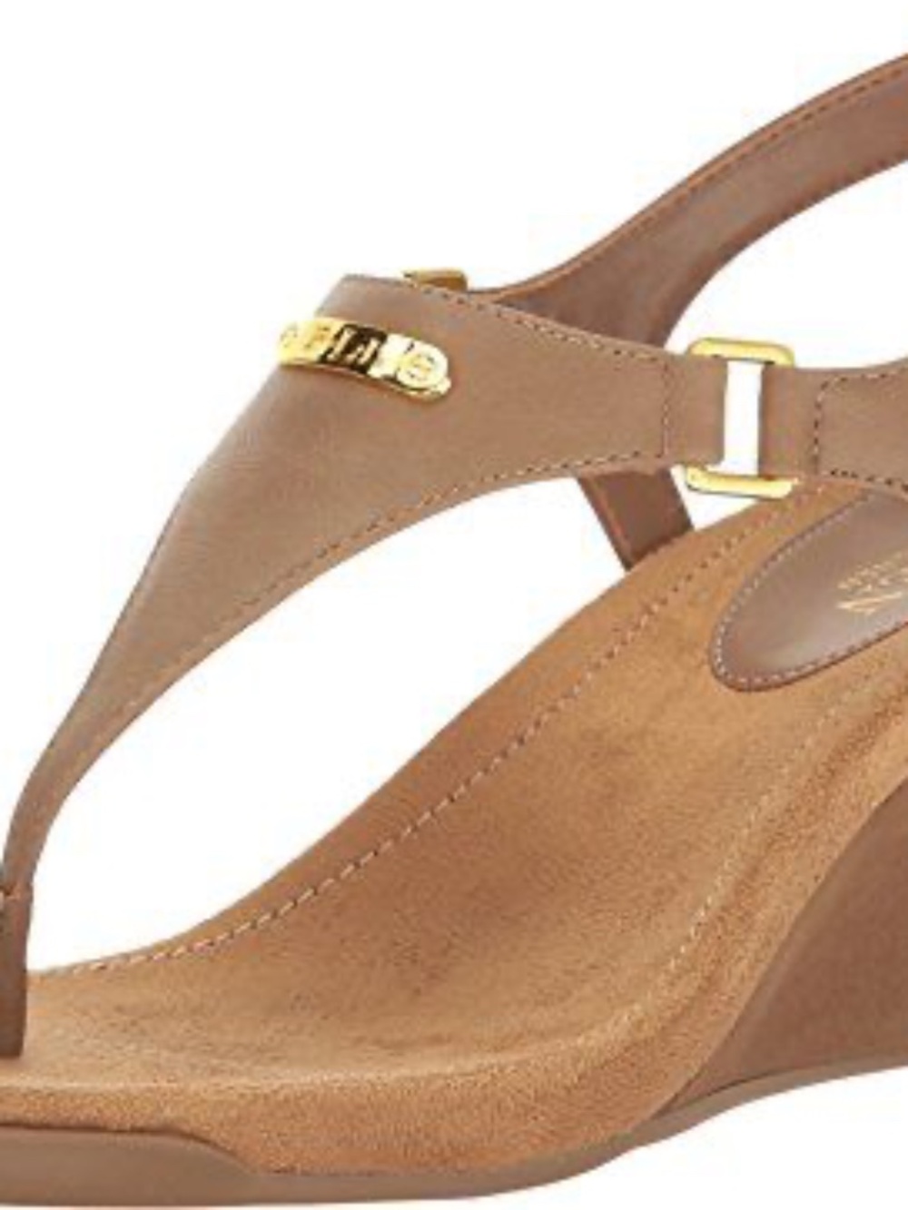 Lauren Ralph RLL Nikki Women's Beige Faux Leather Wedge Sandals Thong Size 8.5 B